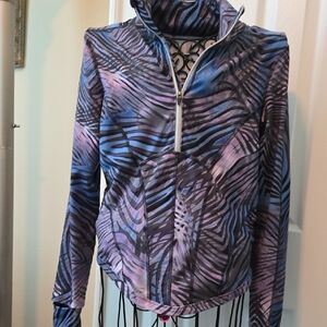 Free People Purple & Blue High Low abtract Pullover With Zipper